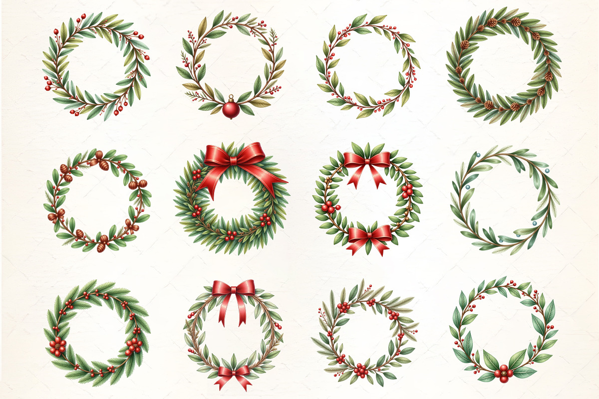 Holiday Christmas Wreath Pattern Cli, an Illustration by CrexoraLab (Photo 2 of 5)