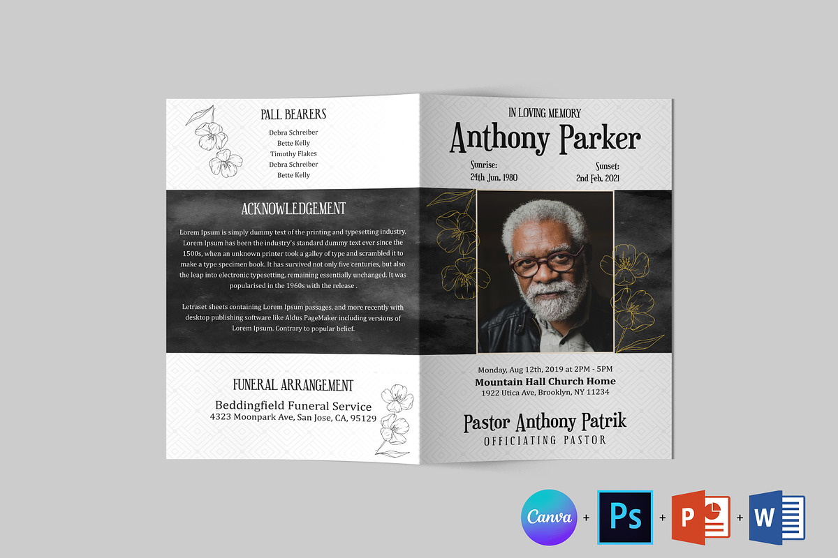 Funeral Program Template | Obituary, a Brochure Template by Designscozy (Photo 6 of 8)