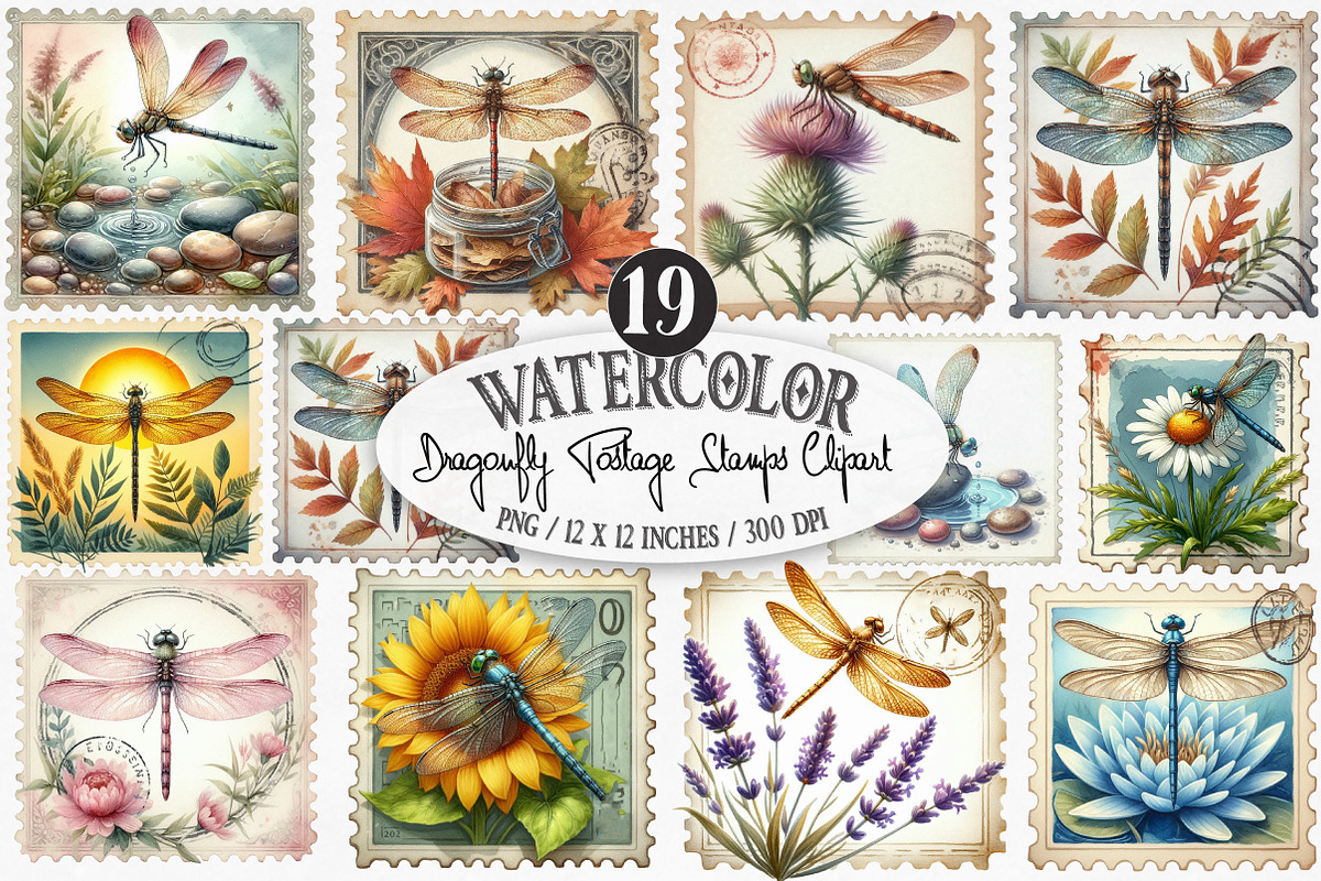 Dragonfly Postage Stamps Clipart, an Illustration by Designking (Photo 1 of 4)