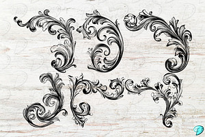 Baroque Swirls Digi Stamps PNGs