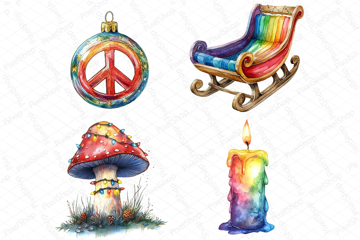 Watercolor Groovy Christmas Clipart, an Illustration by DreamPrint404 (Photo 5 of 6)