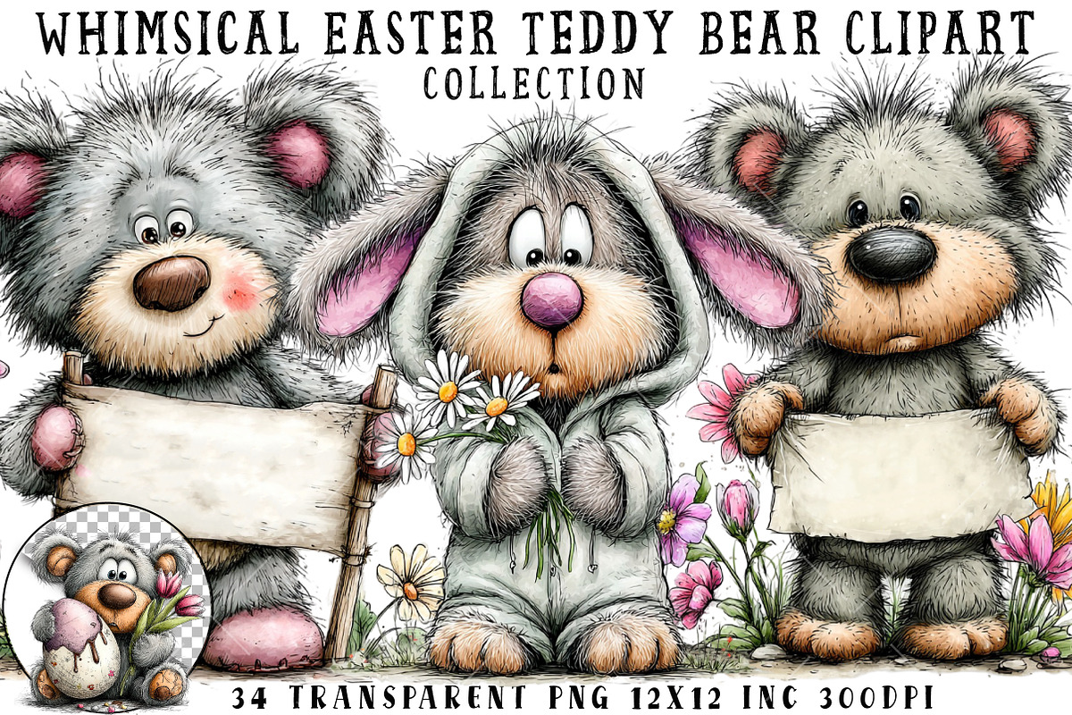 Whimsical Easter Teddy Bear Clipart, an Illustration by OK Design (Photo 1 of 6)