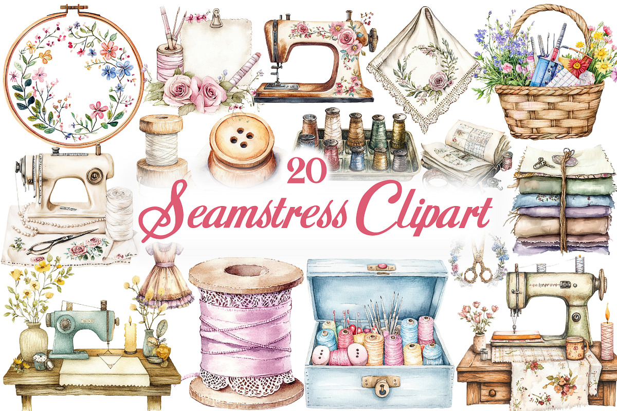 Watercolor Seamstress Clipart, an Illustration by Libby Wishes (Photo 1 of 4)