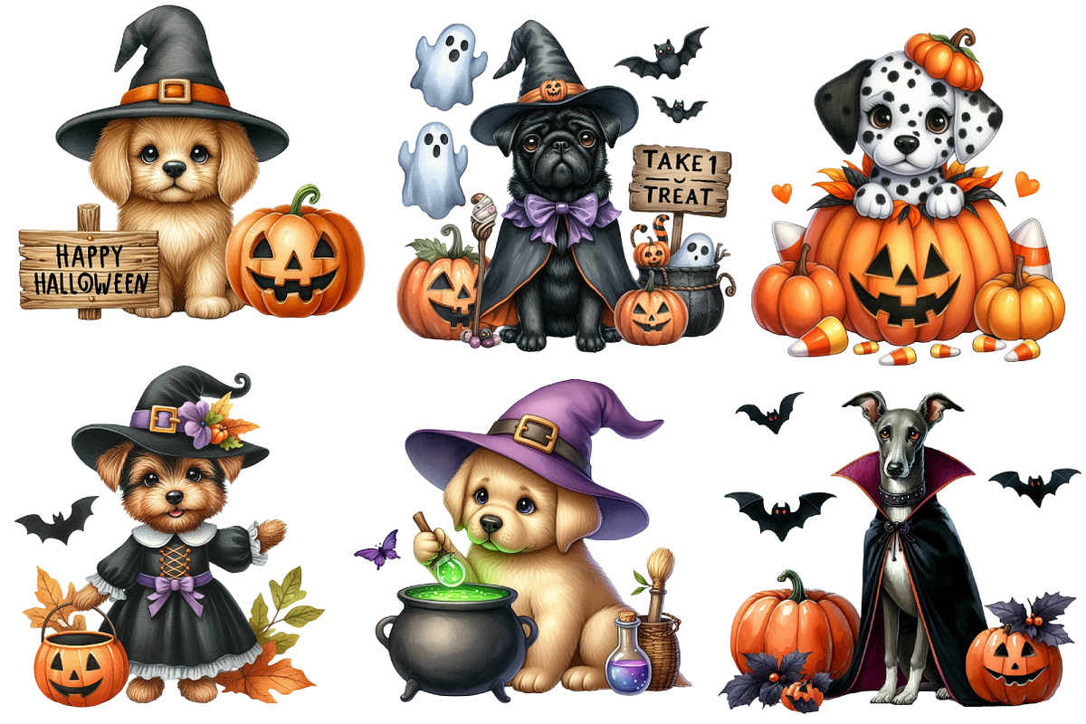 Watercolor Halloween Dogs Clipart, an Illustration by Designworld (Photo 3 of 6)