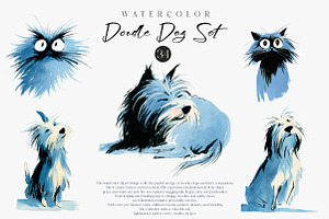 Watercolor Doodle Dog Clipart Set, an Illustration by CreationArt