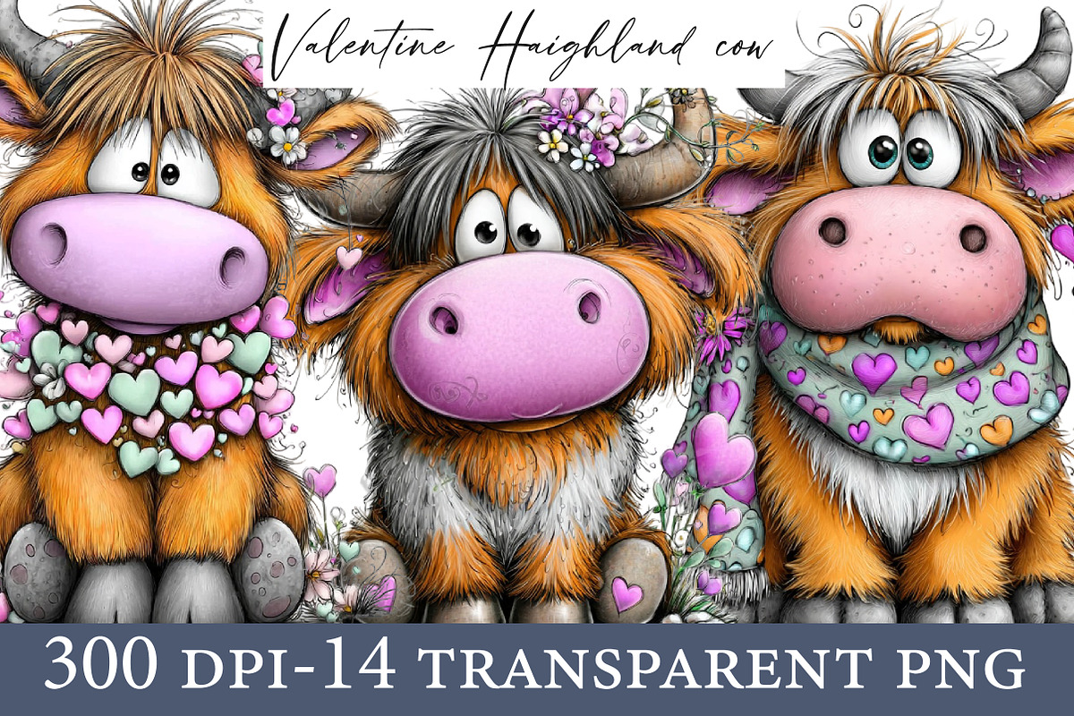 Watercolor Valentine Haighland cow, an Illustration by Designworld (Photo 1 of 6)