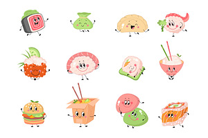 Asian food characters. Japanese, a Food Illustration by Valerie Bodnar