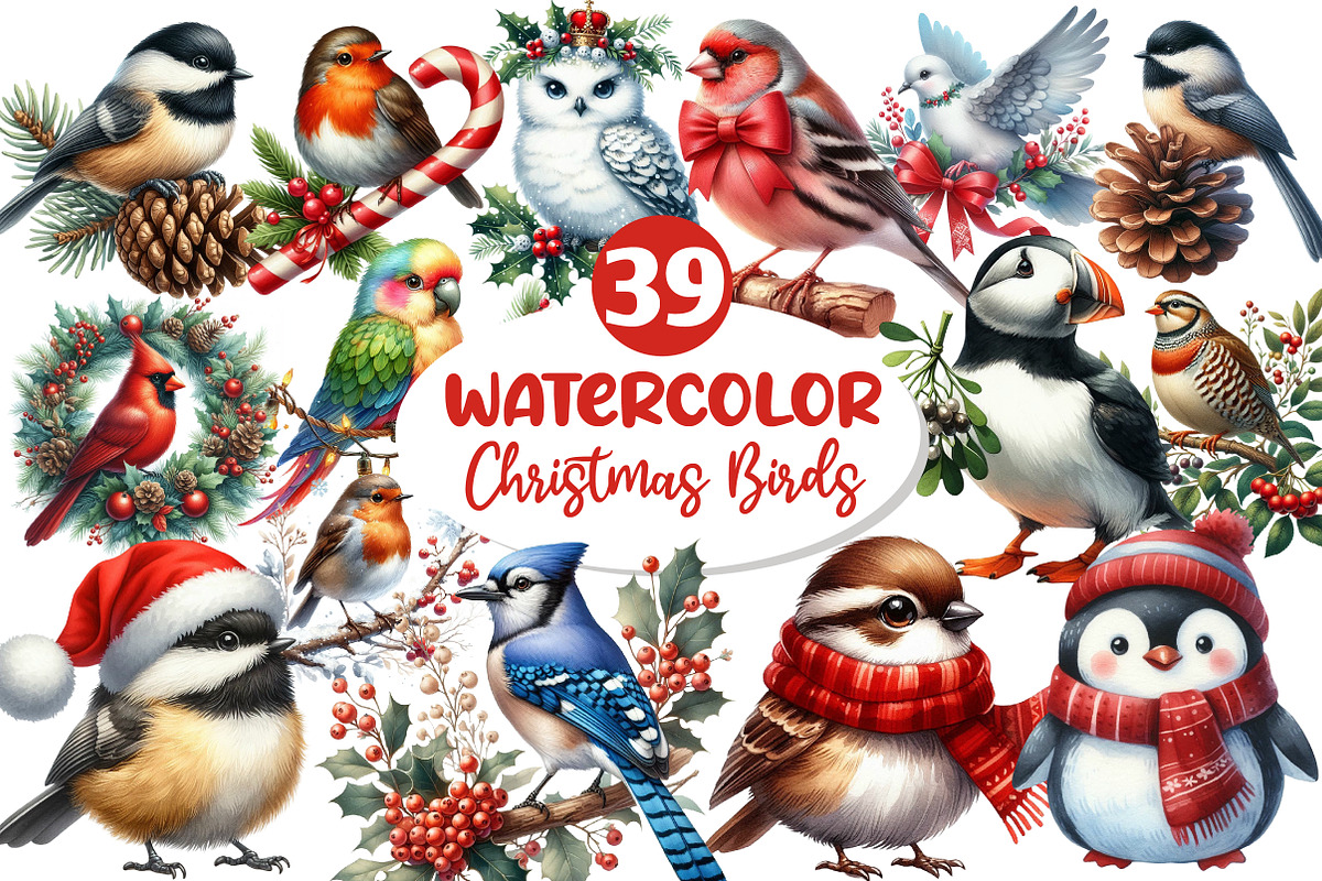 Christmas Birds Clipart, an Illustration by Dream Creation (Photo 1 of 7)