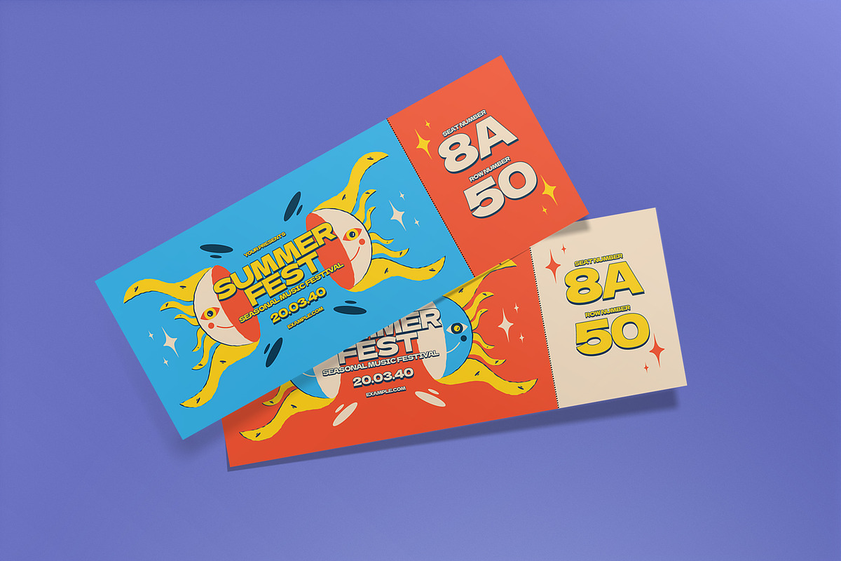 Orange Vintage Summer Fest Ticket, a Card Template by graphicook (Photo 2 of 3)