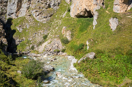 Mountain river and wood bridge in Vanoise national Park valley,, a Nature Photo by GoodGoods