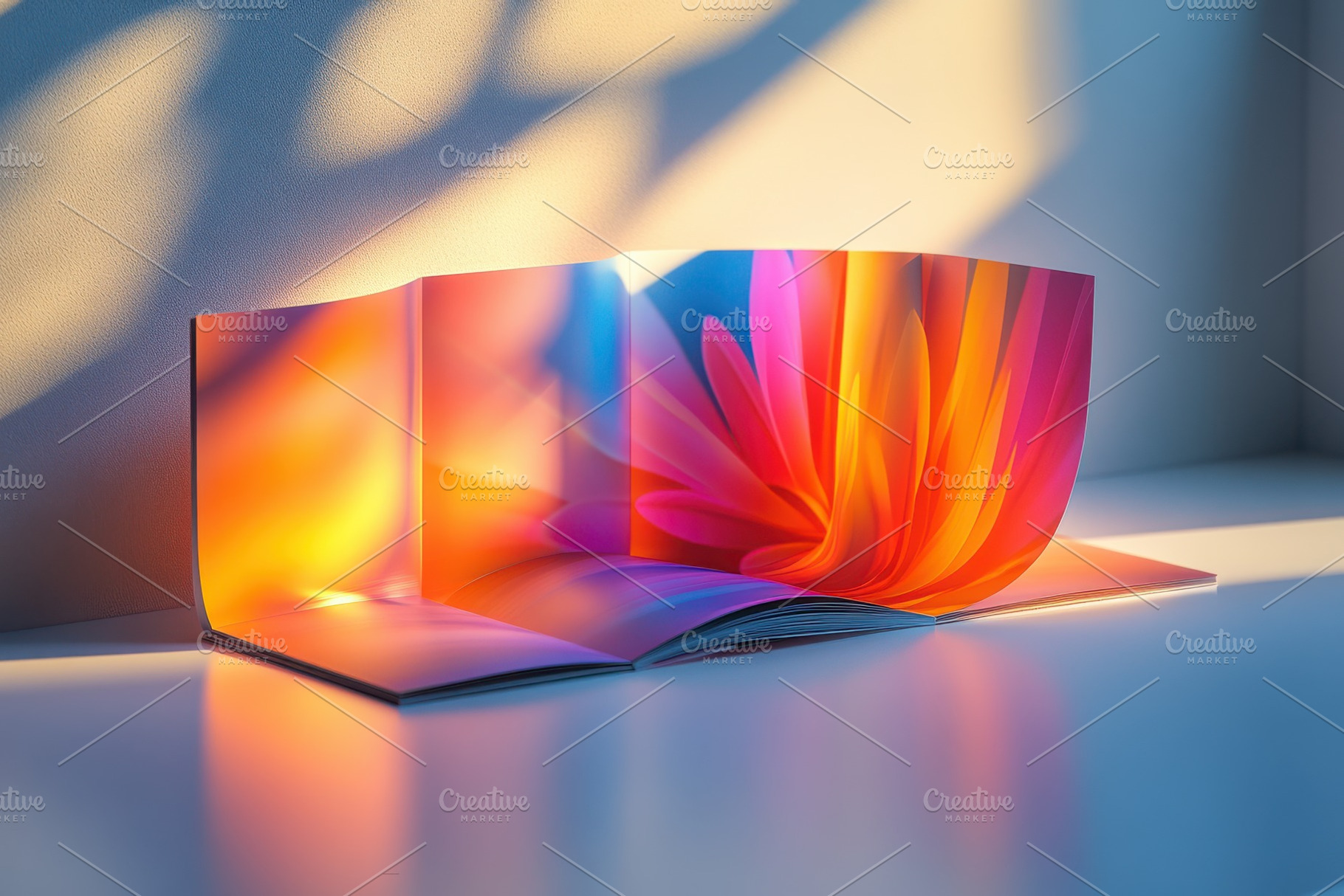 Vibrant flower book illuminated by s, a Background Photo by Pixeness Studio