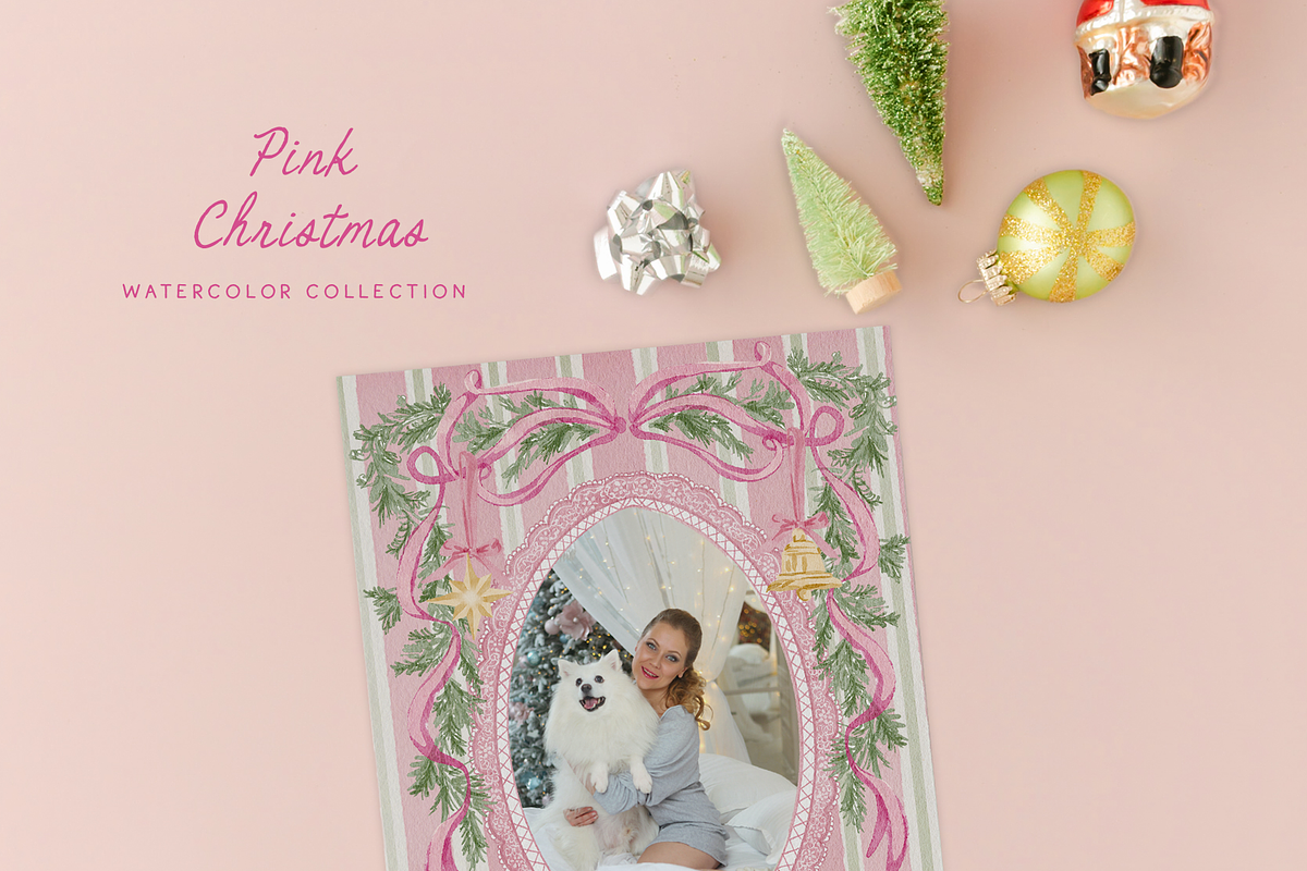 Watercolor pink christmas whimsy set, an Object Graphic by Grace Noboa Illustrations (Photo 7 of 12)