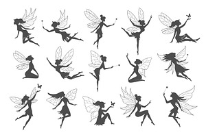 Fairy Silhouettes. Flying Beauty