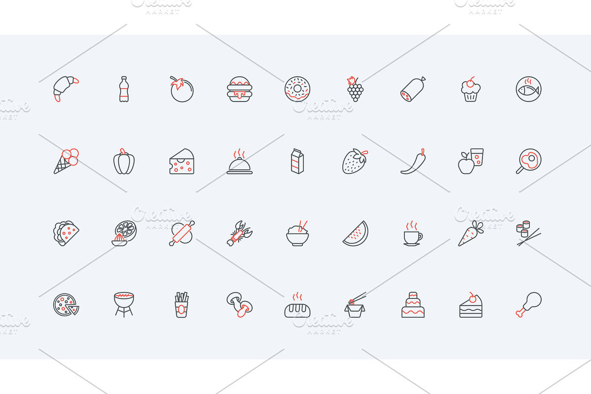 Traditional food & dishes menu icons, a Food Illustration by Lemberg Vector