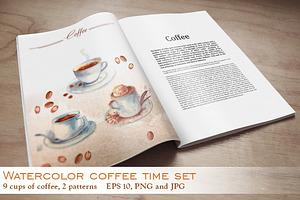 Watercolor Coffee Time Set.