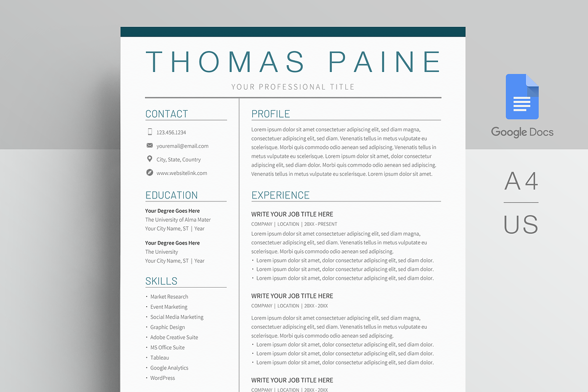 Google Docs Resume Template, a Resume Template by MioDocs (Photo 1 of 7)