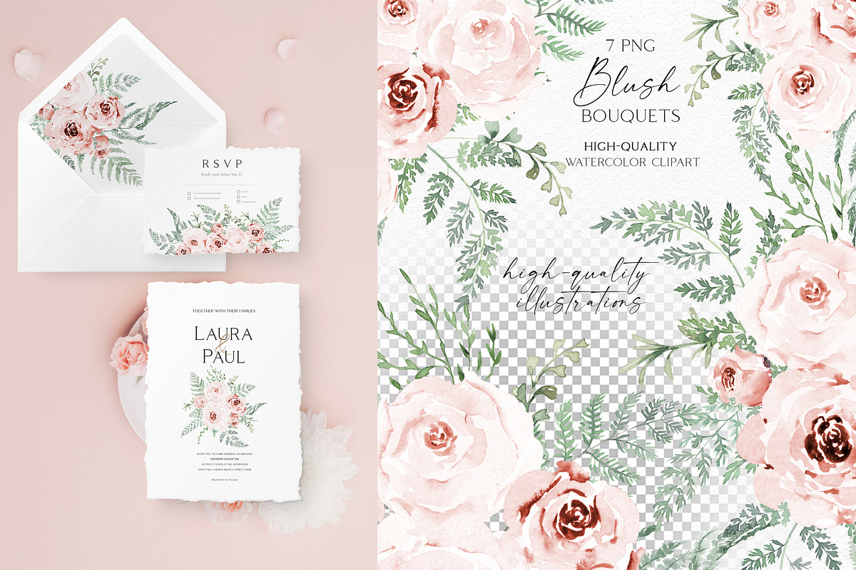 Watercolor Fern and Roses, an Object Illustration by Olga Koelsch (Photo 2 of 15)