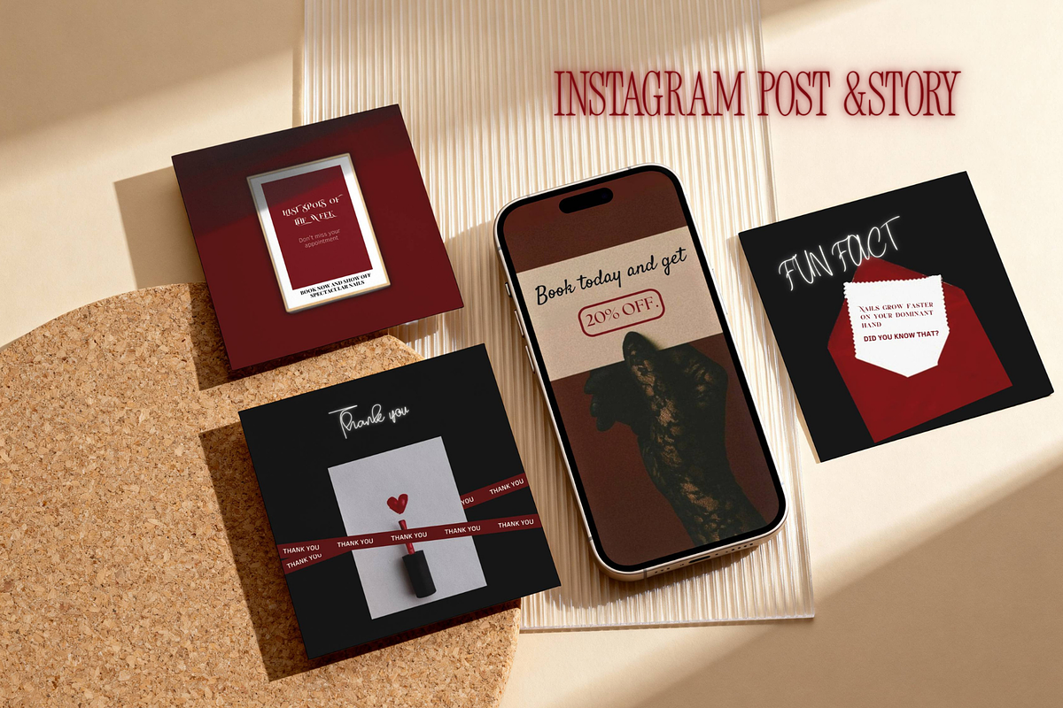 Nail Salon 80s Social Media Pack, a Social Media Template by Prodesign (Photo 1 of 4)