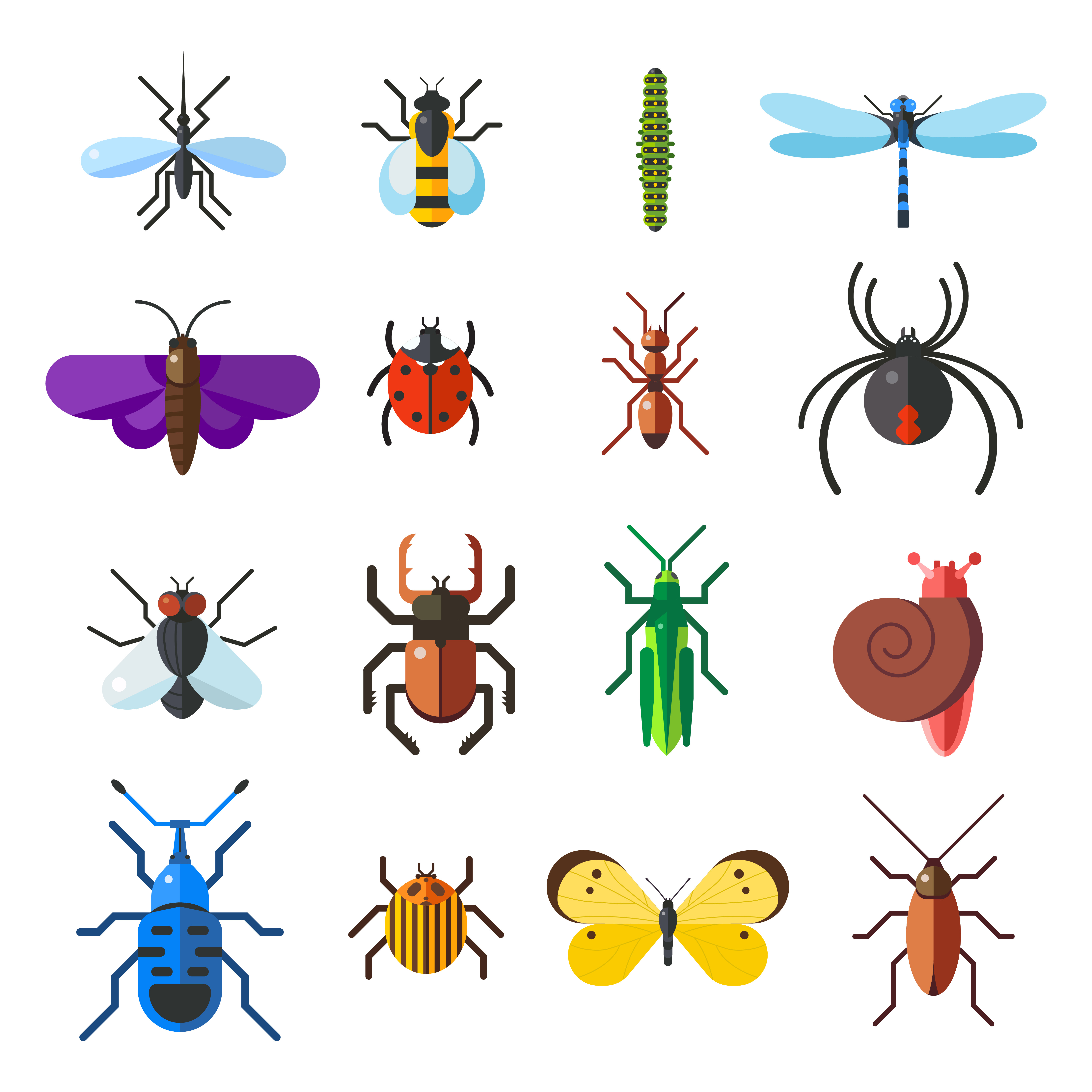 Insect icon flat set vector | Animal Illustrations ~ Creative Market