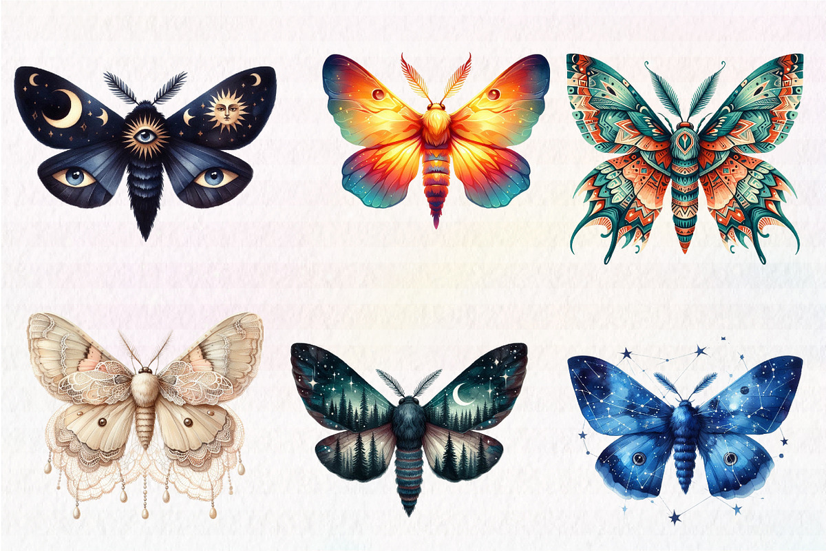 Watercolor  Night Moths Clipart, an Illustration by CreationArt (Photo 2 of 6)