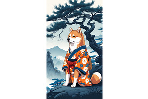 Shiba Inu wearing traditional, an Illustration by tilialucida