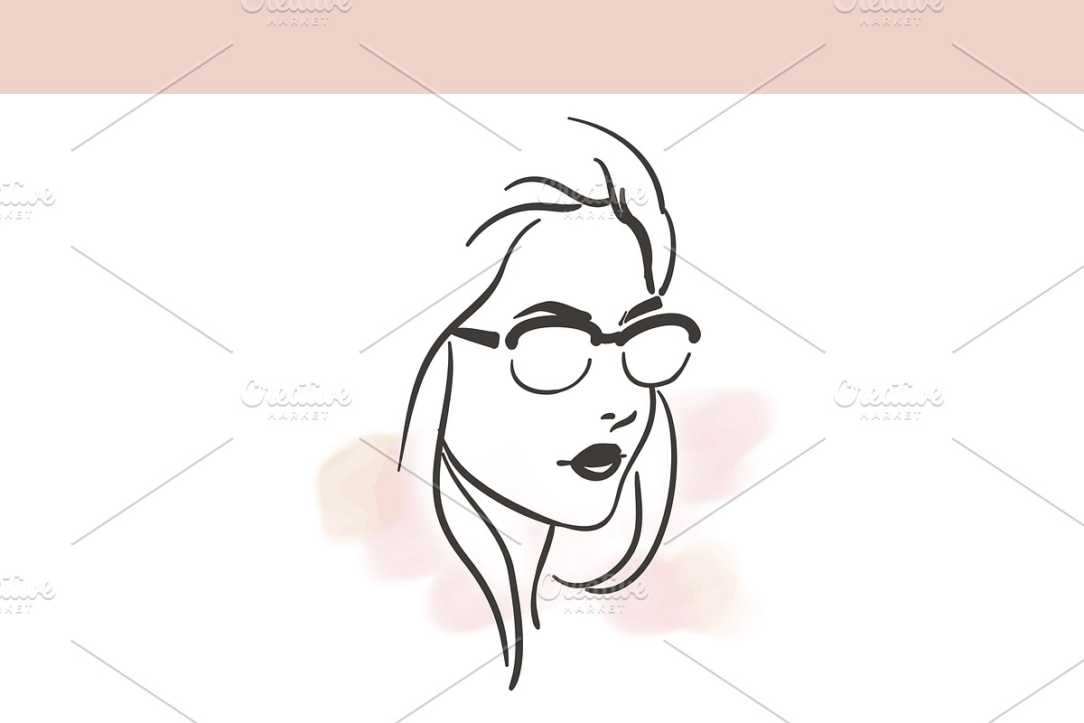 Stylish Woman Face Glasses Line Art, a Person Illustration by Elena Naumchenkova (Photo 2 of 3)