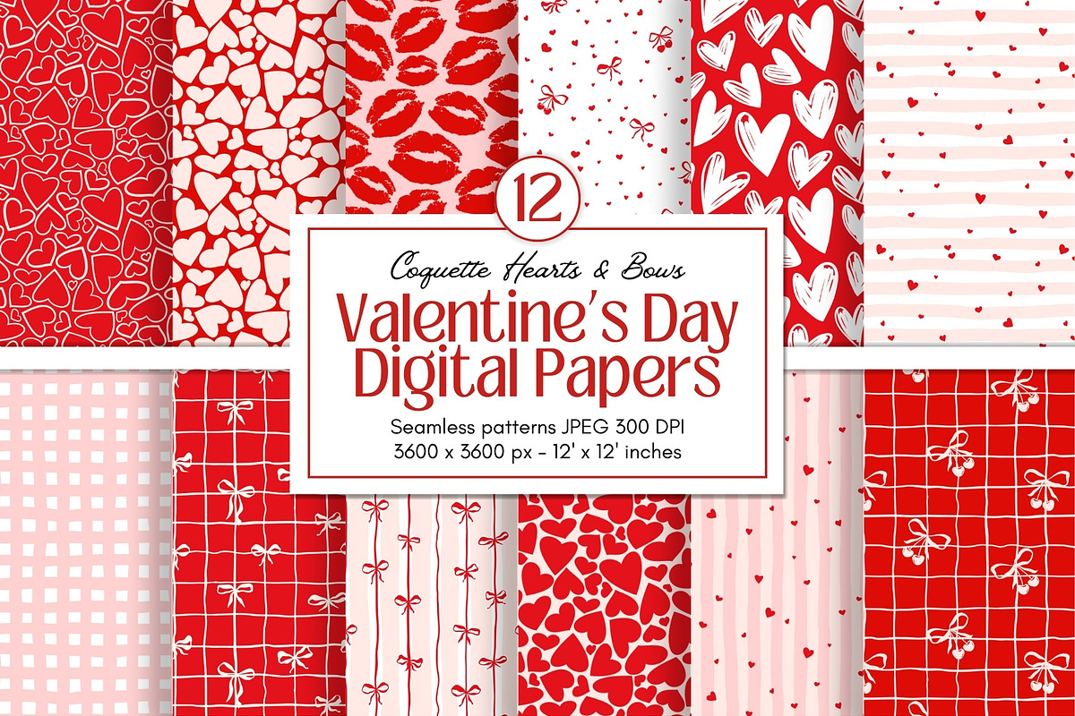 Red Hearts Valentines Day Papers, a Pattern Graphic by ilonitta (Photo 1 of 10)