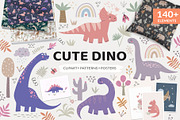 CuteDino clipart, patterns & posters, an Animal Illustration by Nadezhda Mikhailova (Thumbnail 1 of 14)