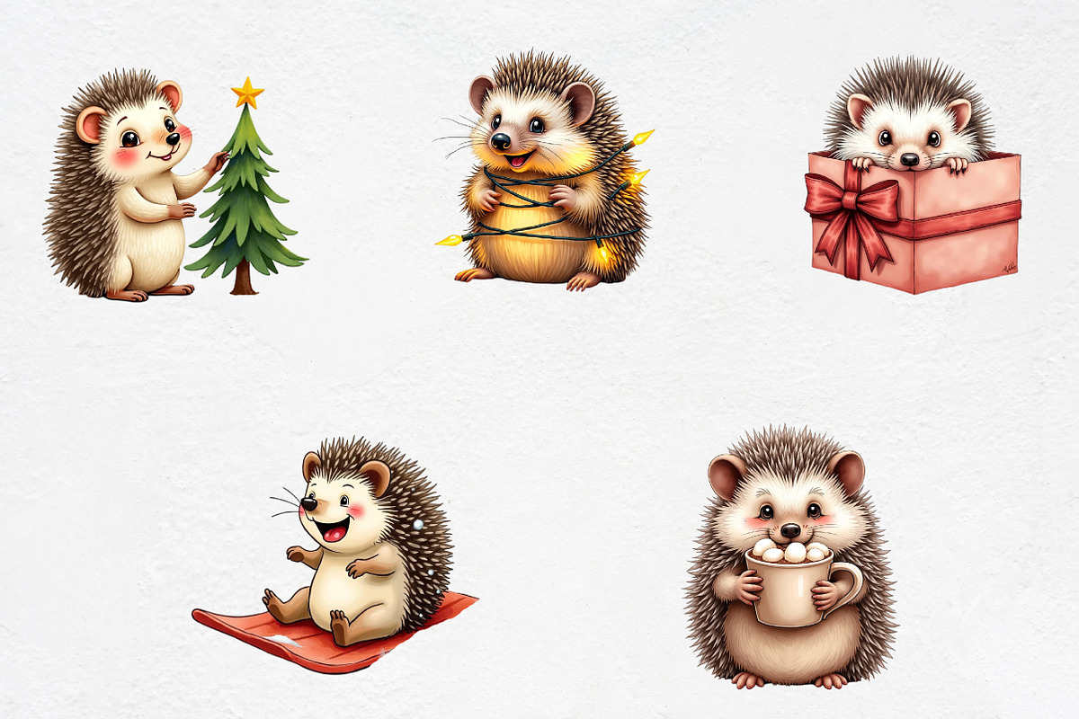 Christmas Cute Hedgehog Clipart, an Illustration by CrexoraLab (Photo 2 of 5)