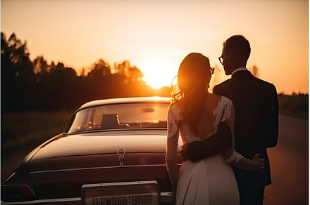 newlyweds together by the car at, a Person Photo by Neirfy