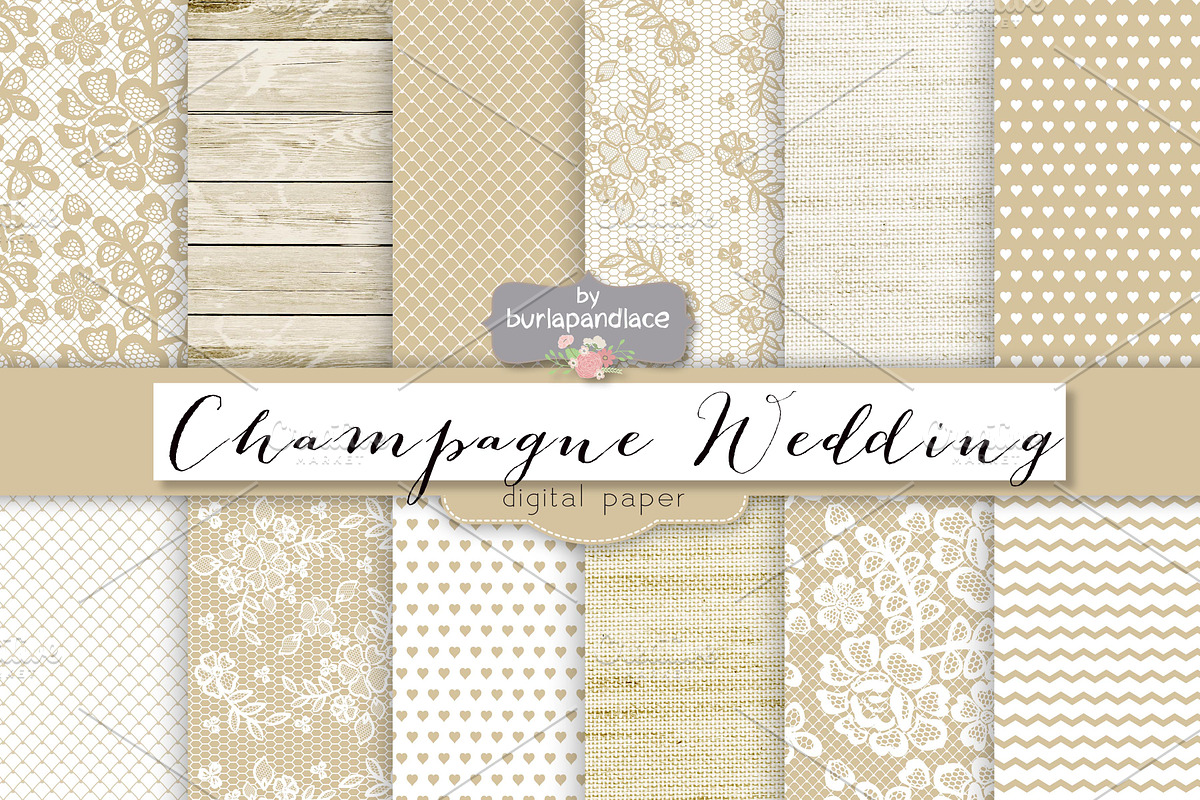 Champagne wedding digital paper