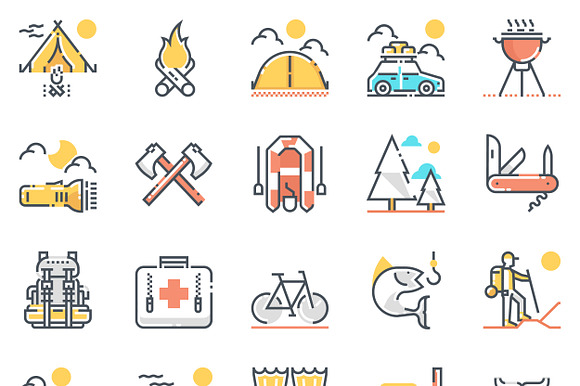 Camping Icon Set Color