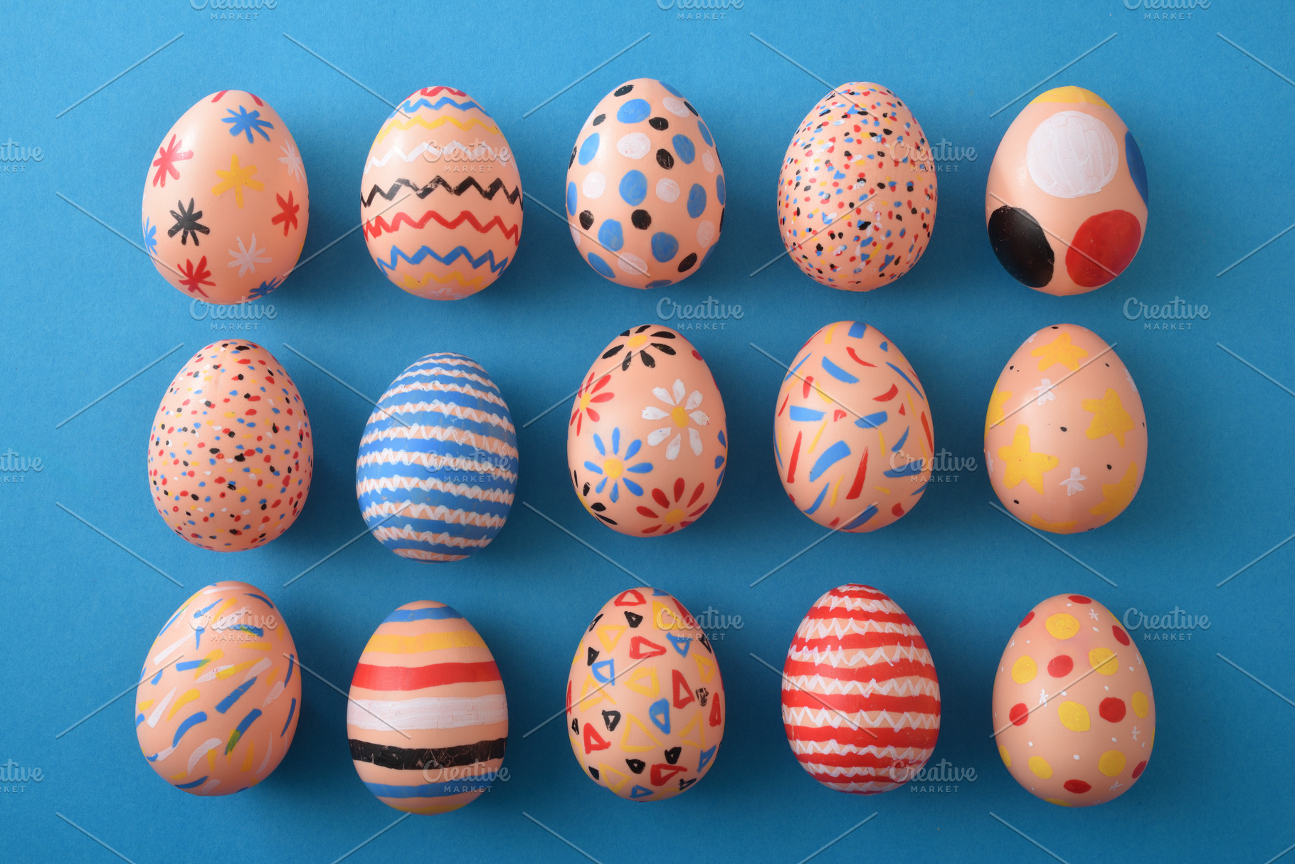Assorted Hand-Painted Easter Eggs Flat Lay, a Holiday Photo by Davizro's Market