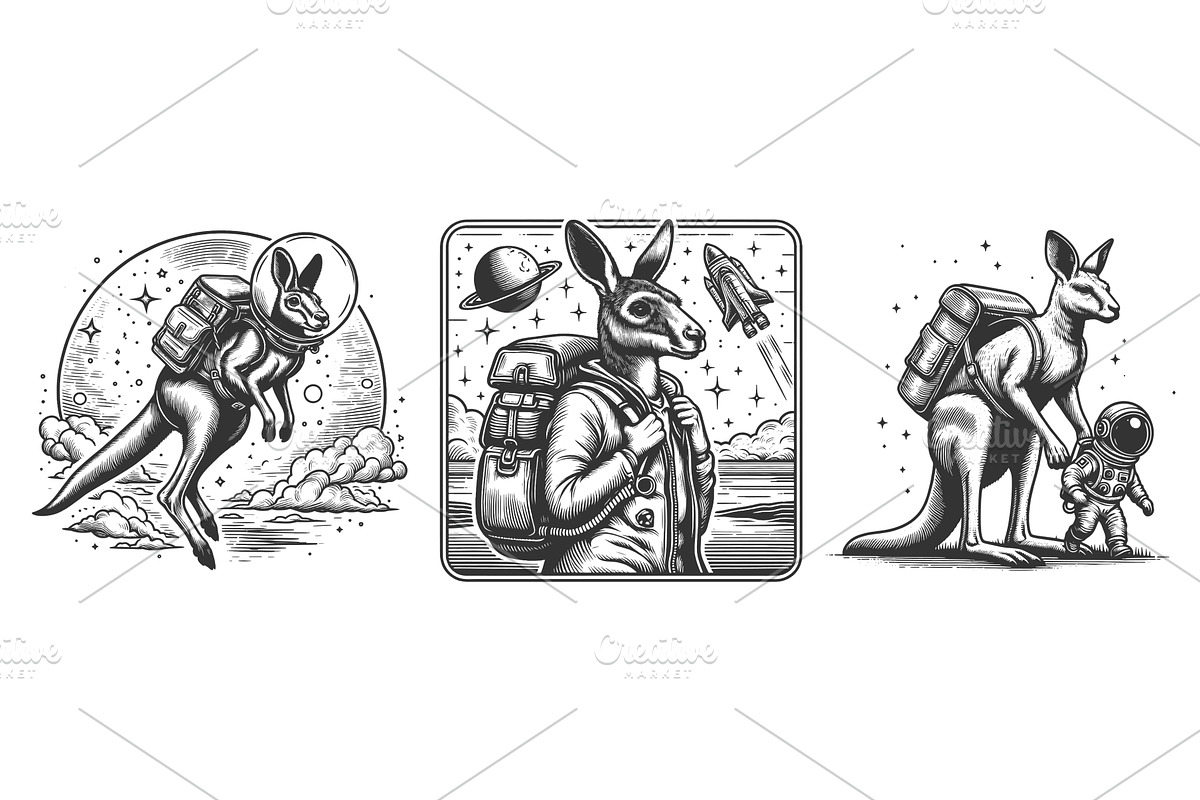 Kangaroo Astronauts in Space, an Animal Illustration by AlexArt