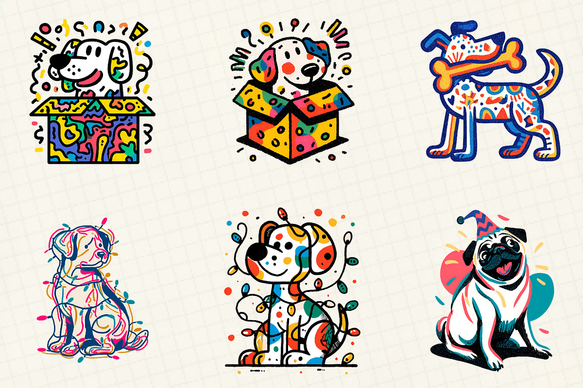 Retro Christmas Dog Clipart, an Illustration by DreamCafeArt (Photo 2 of 6)