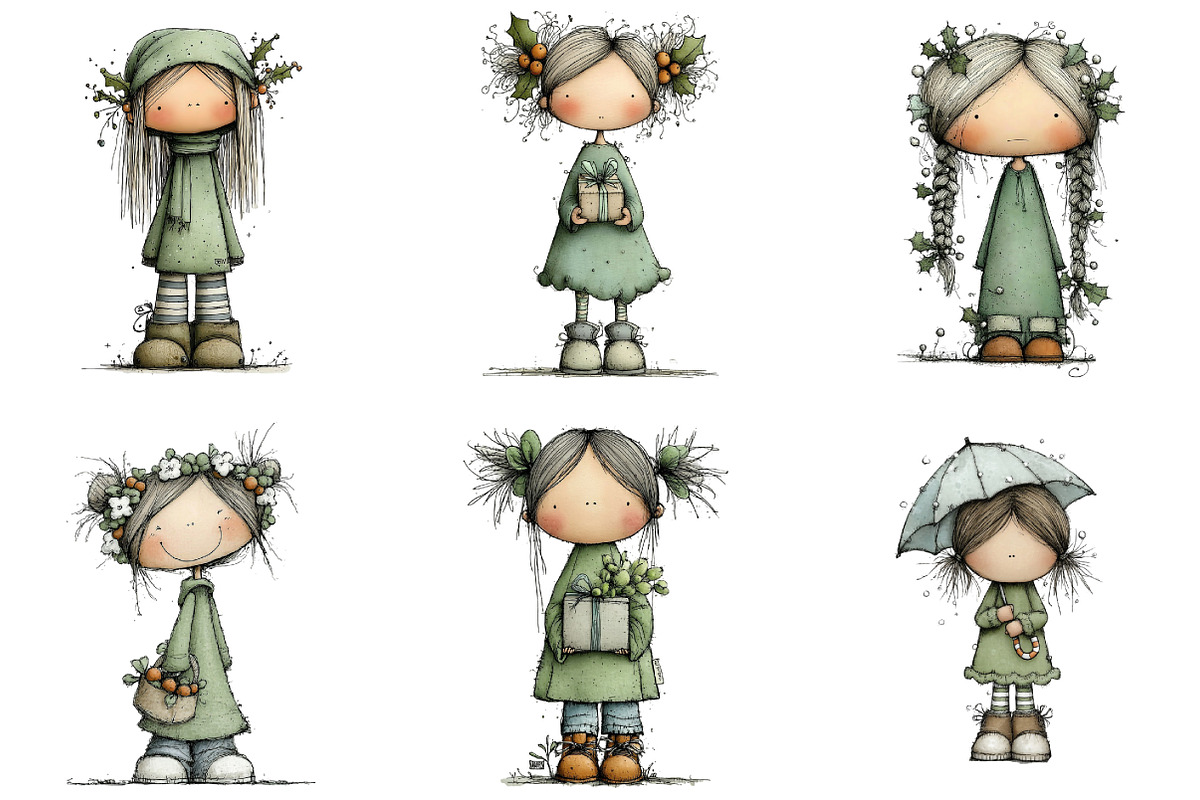 Quirky Holly Girl Clipart, an Illustration by DreamArtGraphic (Photo 4 of 5)