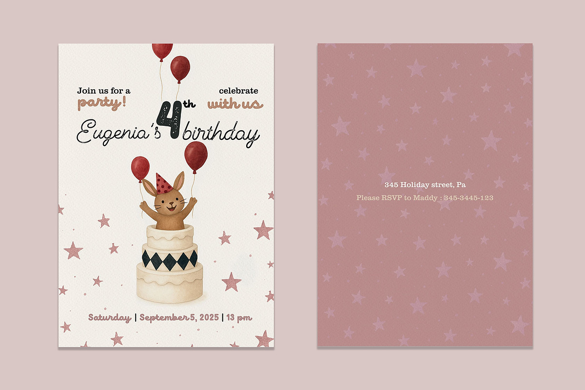 Bunny Birthday Invitation preview 3