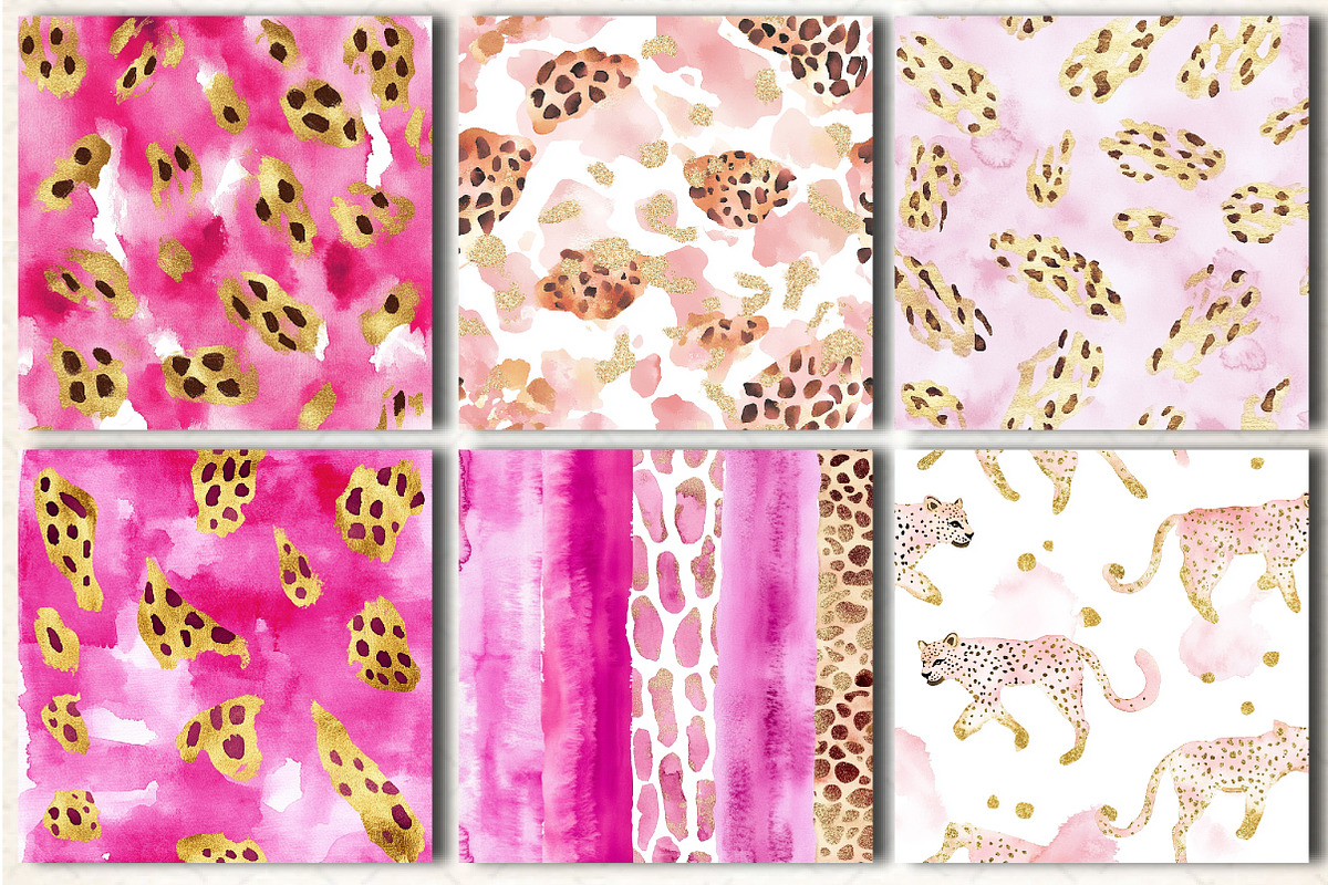 Pink and Gold Leopard Digital Paper, a Pattern Graphic by DreamCafeArt (Photo 2 of 6)