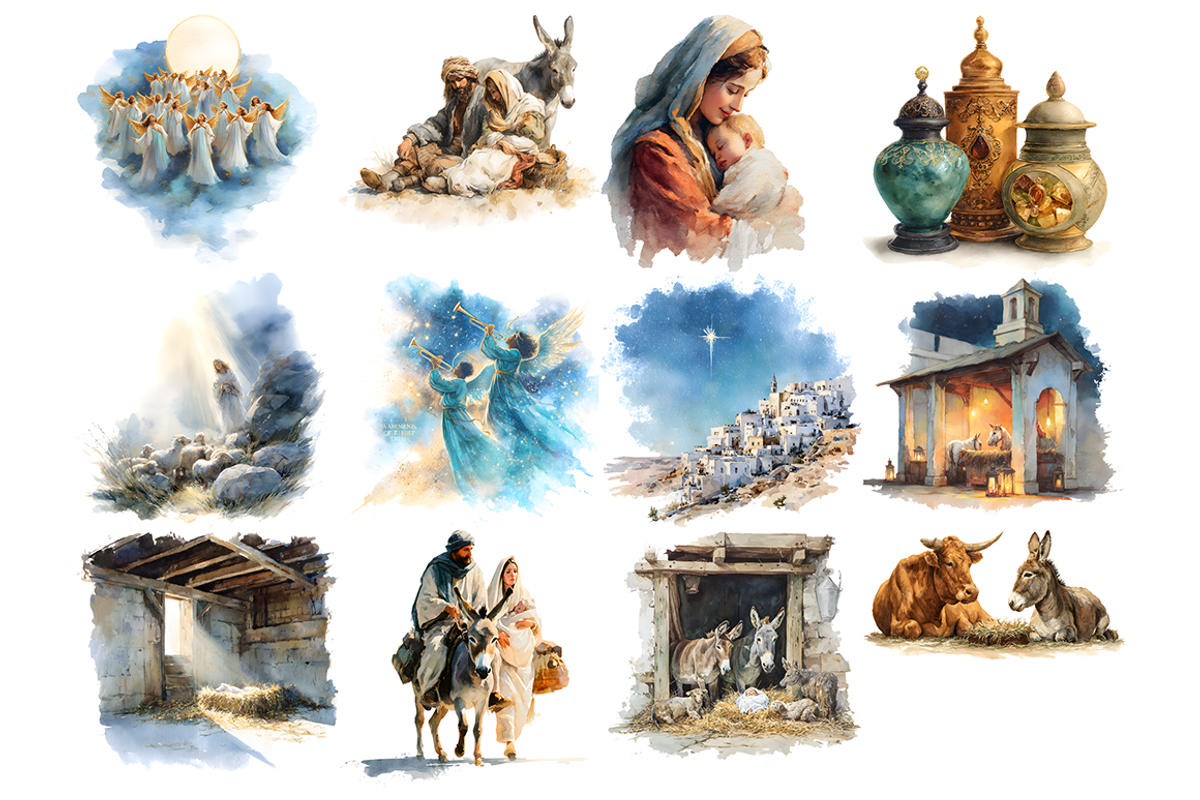 Watercolor Nativity Clipart,, a Decorative Illustration by stickermadness (Photo 2 of 5)