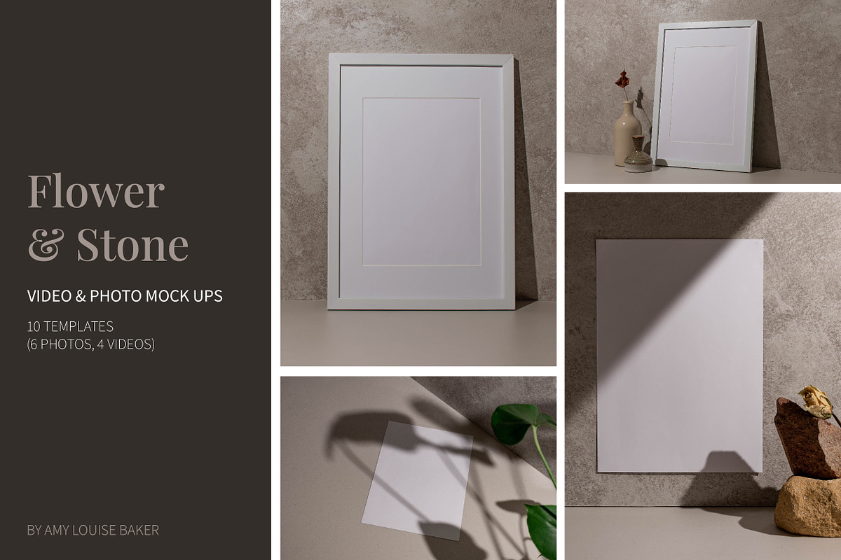 Flower & Stone Video Mock Up, a Product Mockup by Amy Louise Baker (Photo 1 of 5)