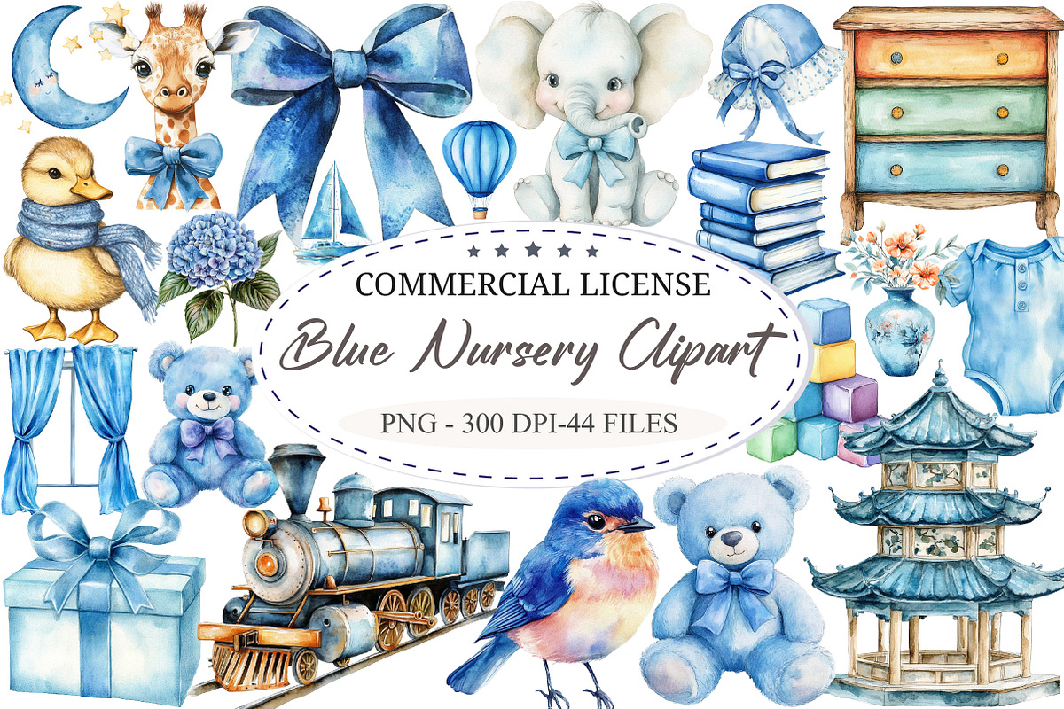 Watercolor Blue Nursery Clipart, a Seasonal Illustration by designcity5 (Photo 1 of 5)