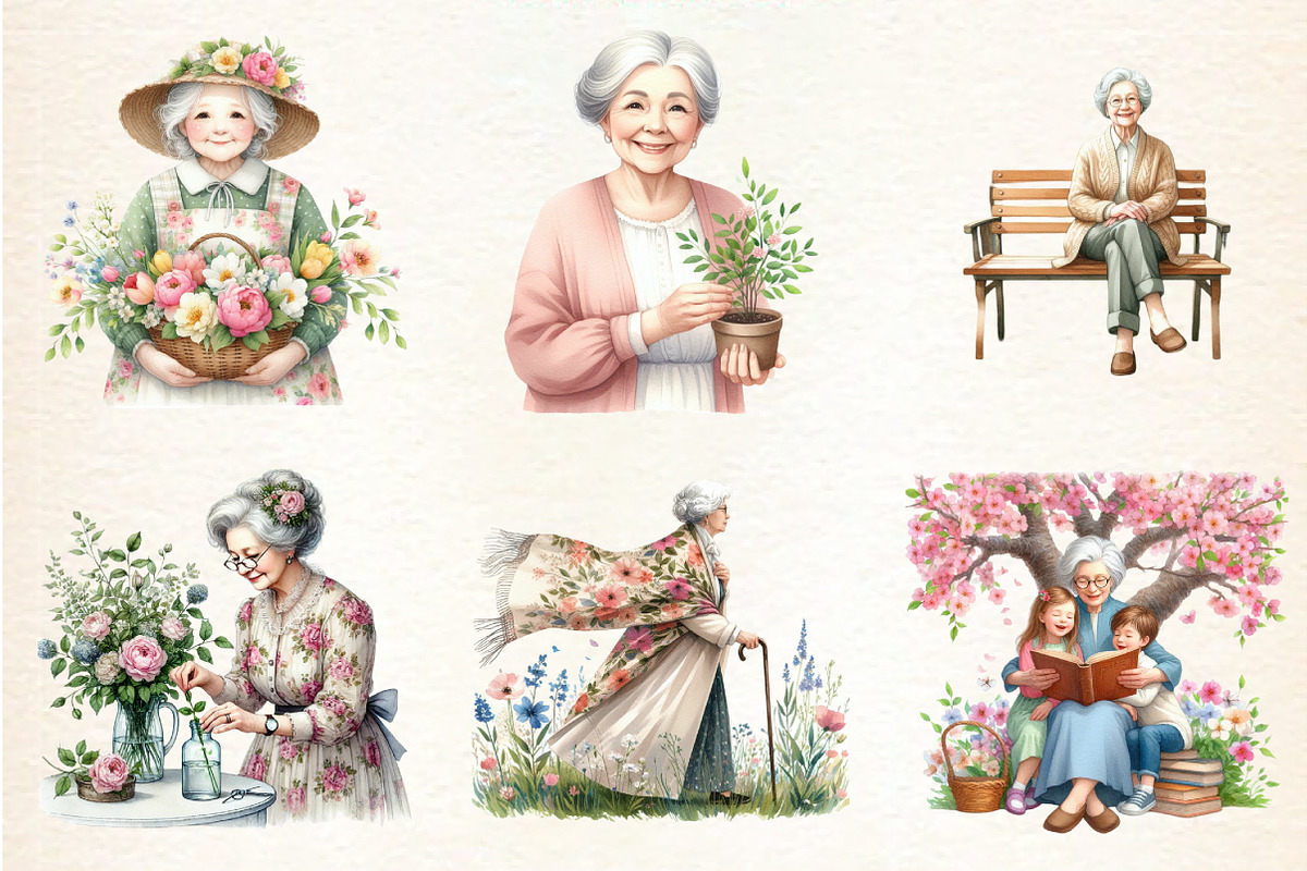 Grandma Clipart Spring Grandmother, an Illustration by DreamArtGraphic (Photo 3 of 3)