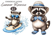 Summer Raccoon Clipart Set PNG, an Illustration by designcity5 (Thumbnail 1 of 5)