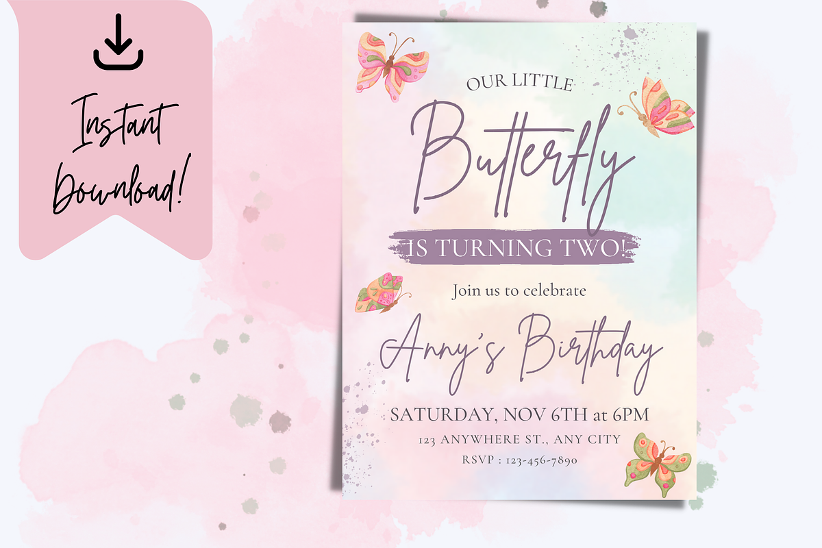 Butterfly Birthday Card Template!, a Print Template by TheSimplySereneShop (Photo 5 of 6)