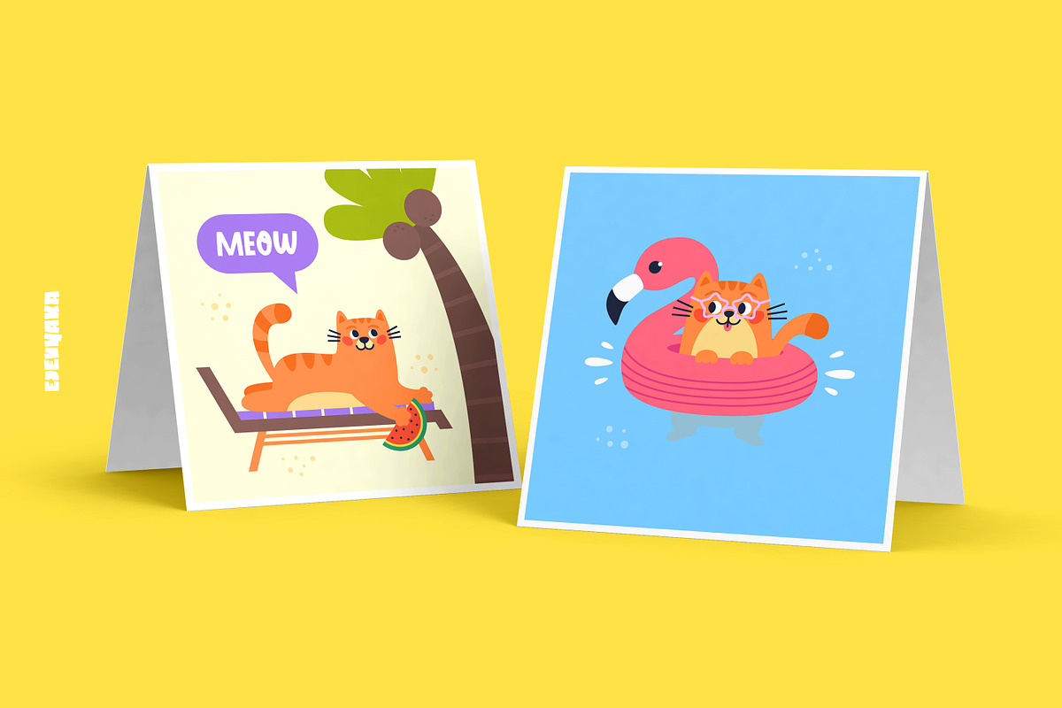 Summer Cats. Cards & Stickers, an Animal Illustration by Ejevyaka (Photo 7 of 7)
