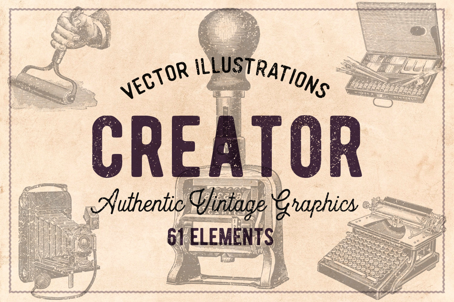 61 Vintage Printing Vectors, an Illustration by Brigantine Designs