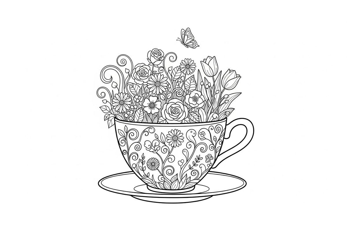 Floral Teacup Line Art Bundle, an Illustration by Gfx_Store (Photo 9 of 51)