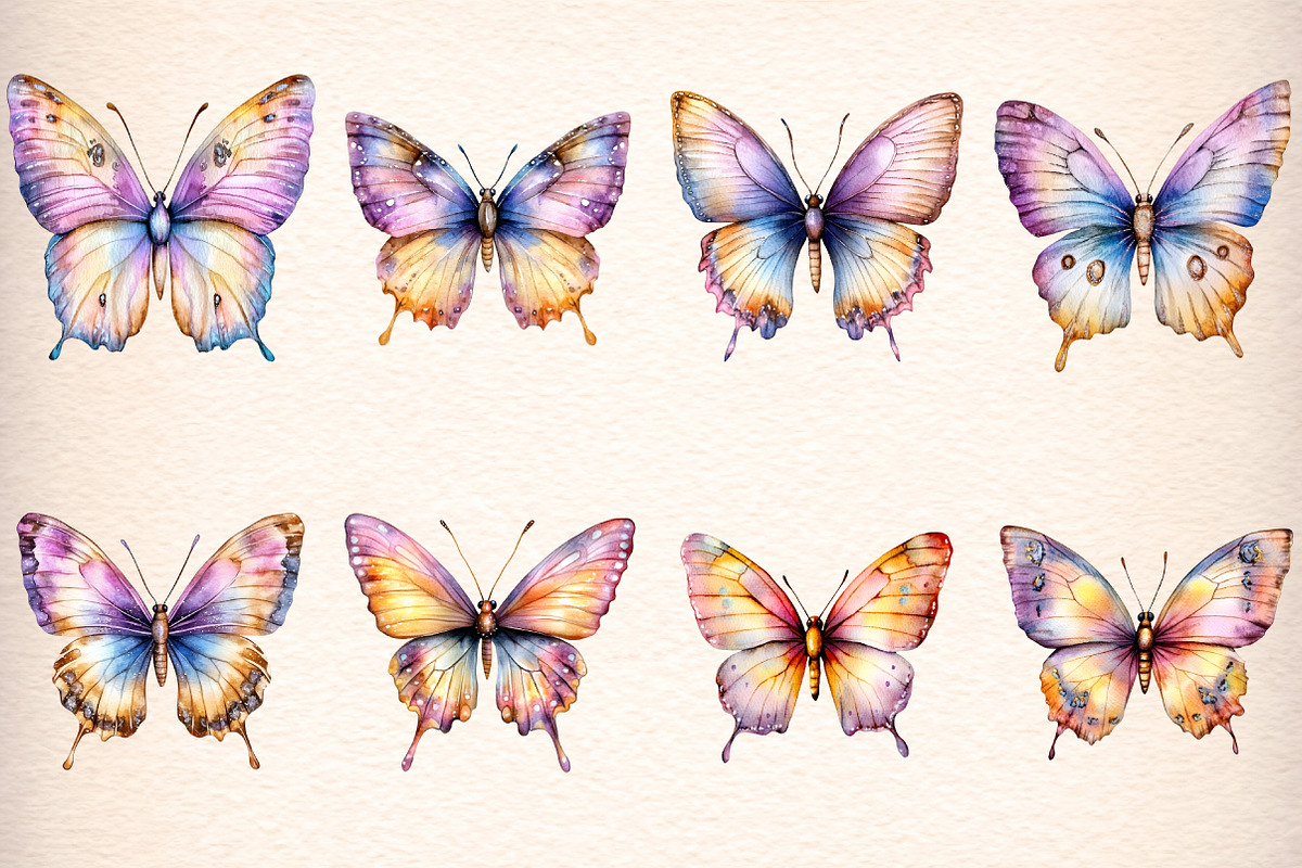 watercolor glitter butterfly clipart, an Illustration by GatewayDesign (Photo 3 of 9)