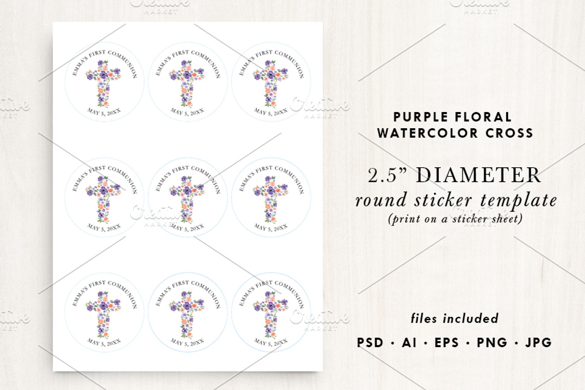 Watercolor Purple Flower Cross, an Invitation Template by La Bella Rue (Photo 2 of 4)