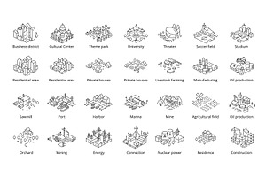 Set of Icons With Isometric City, an Illustration by Ilia Design